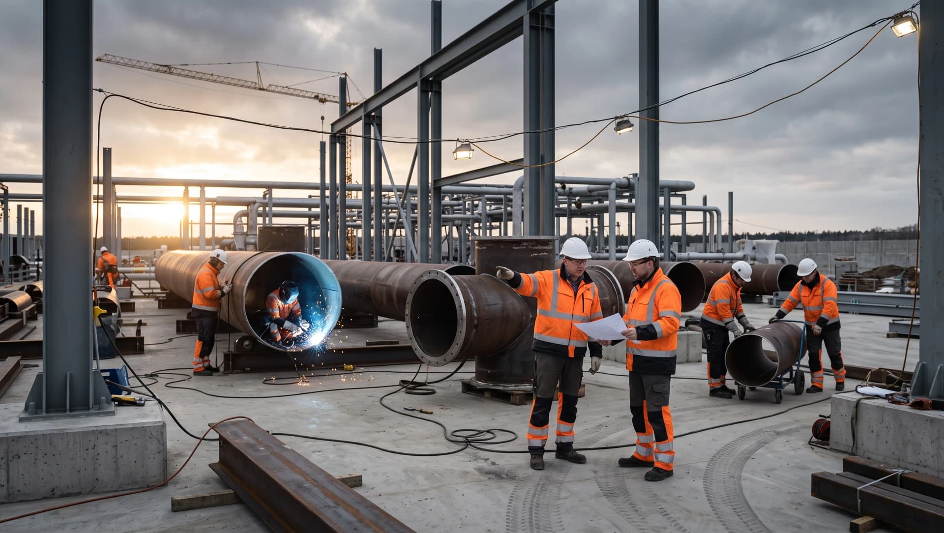 Industrial crew working on site during an active production phase